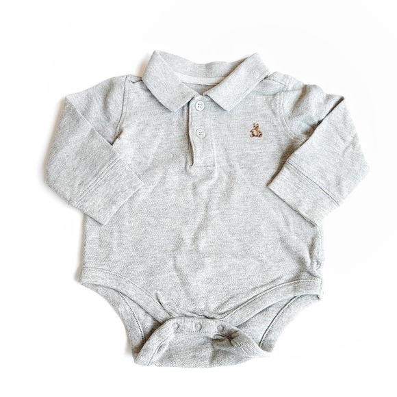 Gap 6-12 Month Grey Pique Polo Bodysuit Onesie - Picture 1 of 3